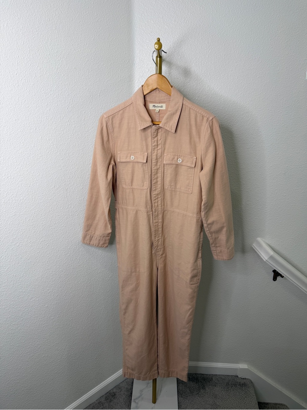 Madewell Garment Dyed Zip Front Coverall Jumpsuit Avalon Pink MP Petite